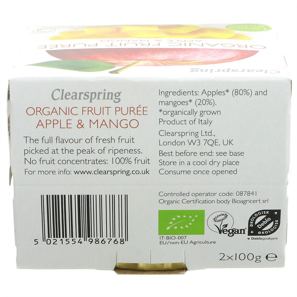 Clearspring Apple Mango Puree - Organic, Vegan-friendly snack or ingredient for fruity desserts. Available at Superfood Market.
