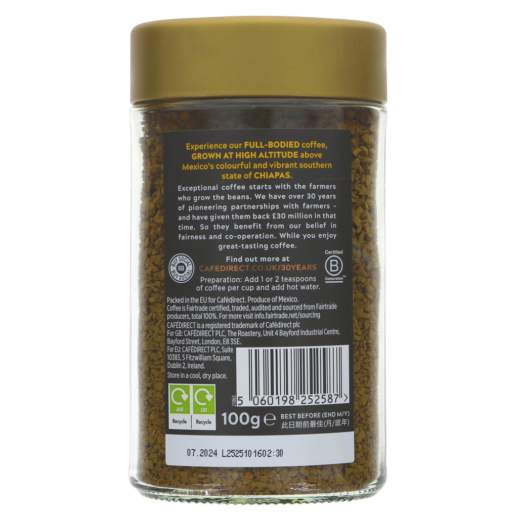Fairtrade Vegan Mayan Gold Instant Coffee | 100G | Strength 5 Smooth and Dark | No VAT charged | Sold by Superfood Market