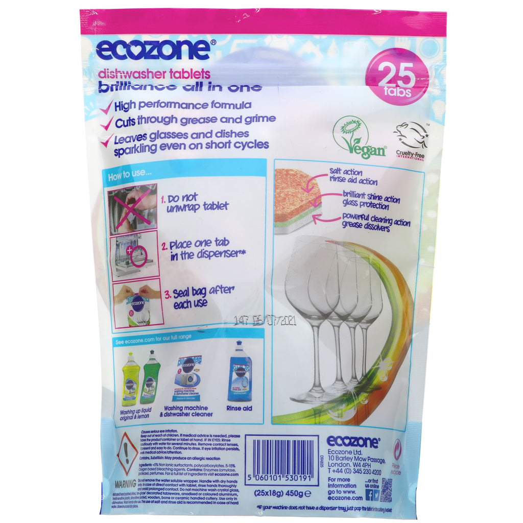 Vegan Ecozone Dishwasher Tablets - 25 Pack, Brilliantly Clean Dishes Without Harsh Chemicals