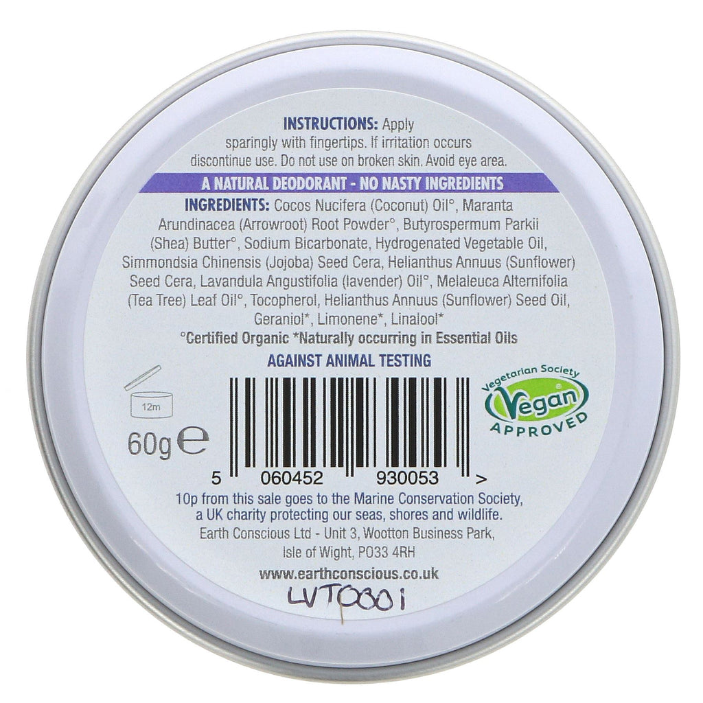 Earth Conscious Natural Deodorant - Lavender (60g) - Vegan & Chemical-Free