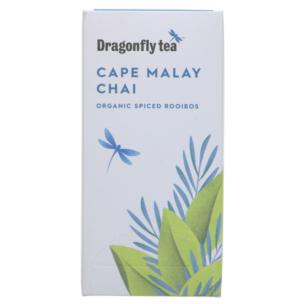 Dragonfly Tea's Cape Malay Rooibos Chai, an organic and vegan spiced tea inspired by Cape Town's traditions. Caffeine-free with warming spices and rooibos.