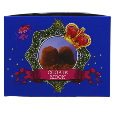 Monty Bojangles Cookie Moon Truffle. Rich, buttery & indulgent - filled with choc-chip cookie pieces & dusted with cocoa powder. 2 Star Great Taste Award winner 2019. No Added Sugar.