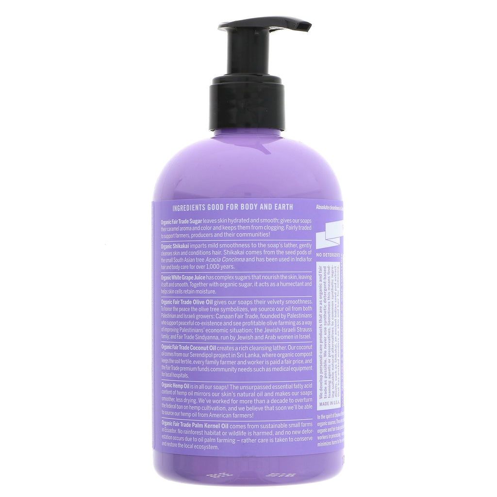 Dr Bronners Lavender Pump Soap: Fairtrade, Organic & Vegan, with nourishing coconut, olive & hemp oils for clean, hydrated skin.
