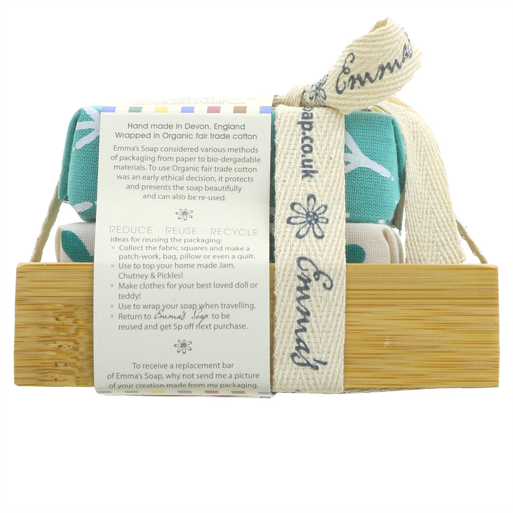 Emma's Soap Bamboo Gift Set, 2 avocado soaps plus sustainable soap dish. Handmade with natural oils, perfect for dry skin!