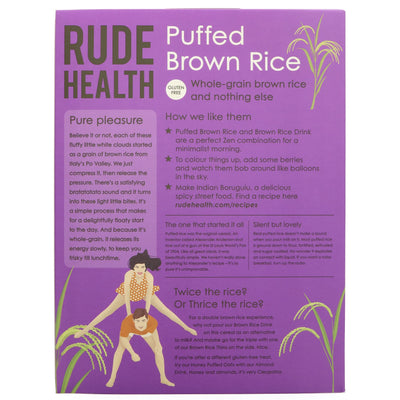 Rude Health Puffed Brown Rice: Gluten-free, vegan, no added sugar or preservatives. Perfect with milk or yogurt or as a crunchy topping for smoothie bowls.