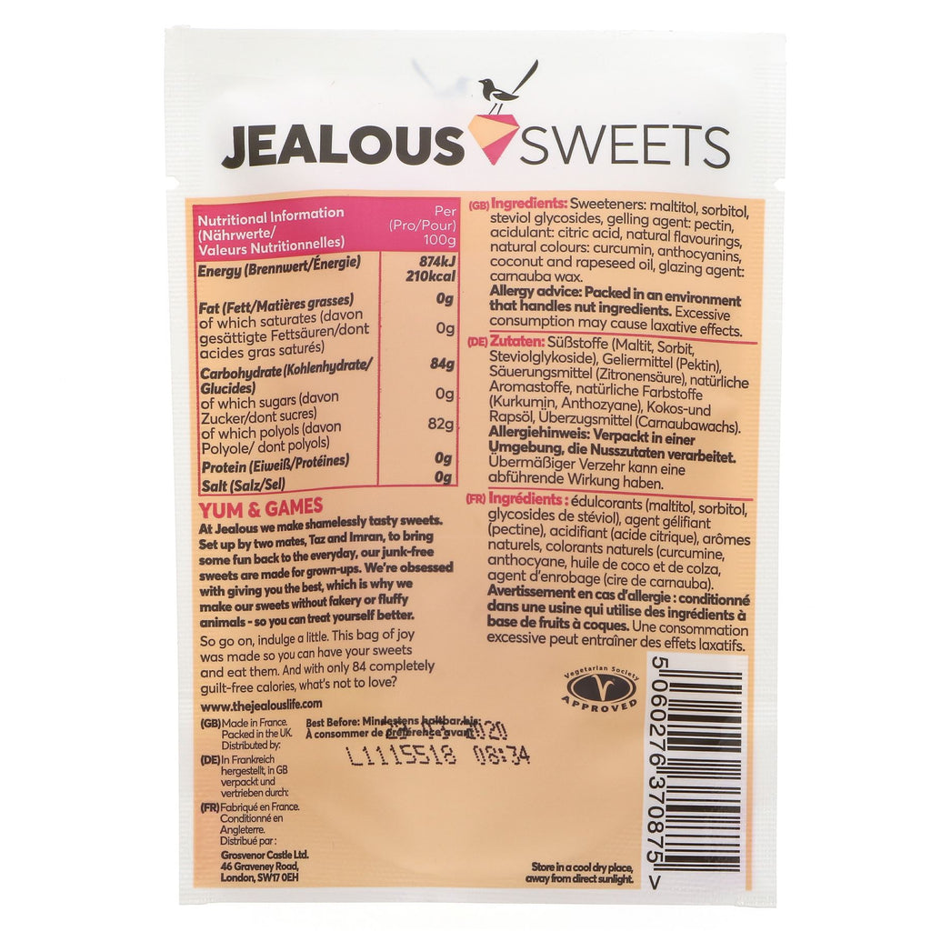 Indulge guilt-free with Jealous Sweets Love Bears, sugar free & made with natural ingredients. Gluten-free & vegan. 40g bag.