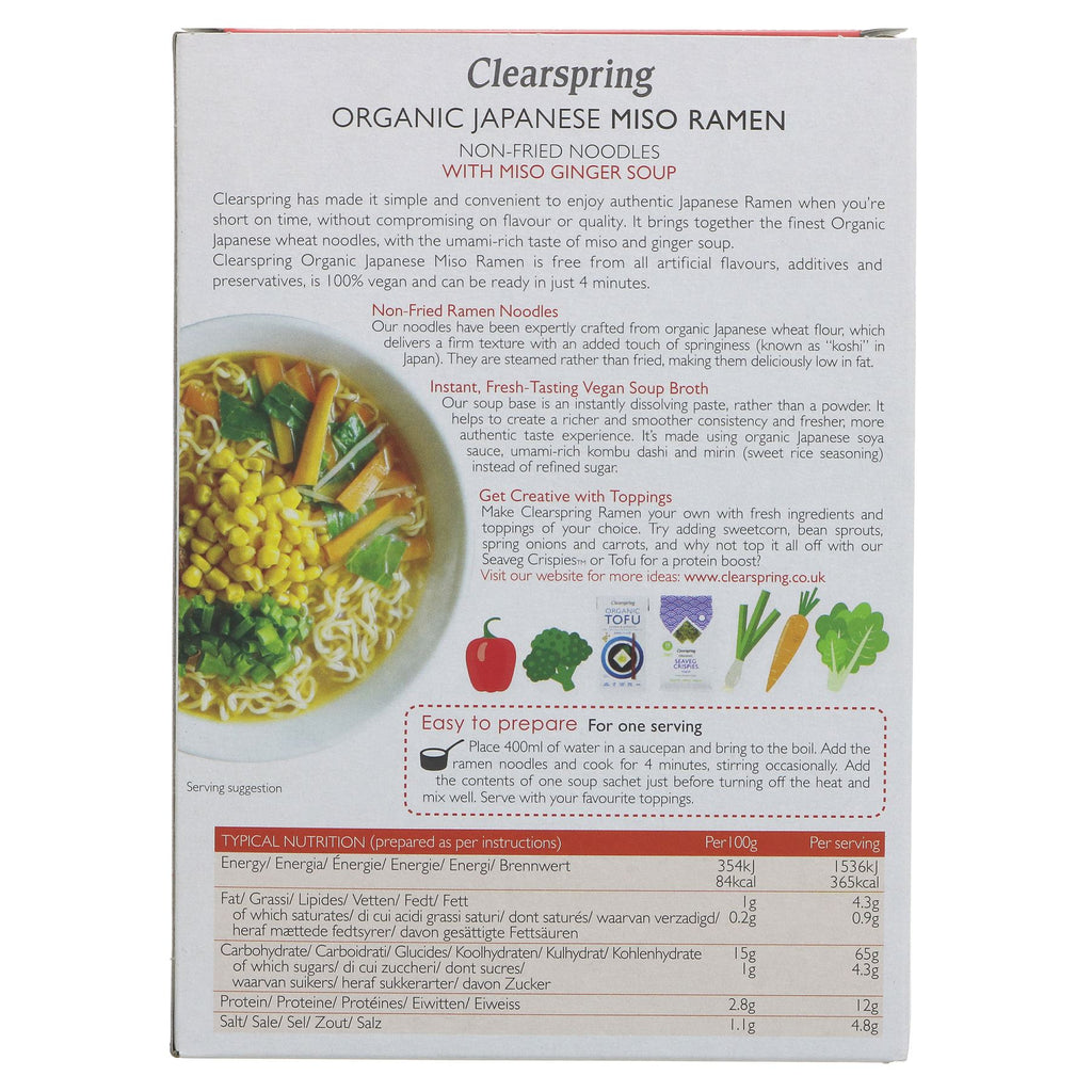 Clearspring Organic Vegan Miso Ramen Noodles/Soup - Umami-rich miso & organic wheat noodles, ready in 4 mins!