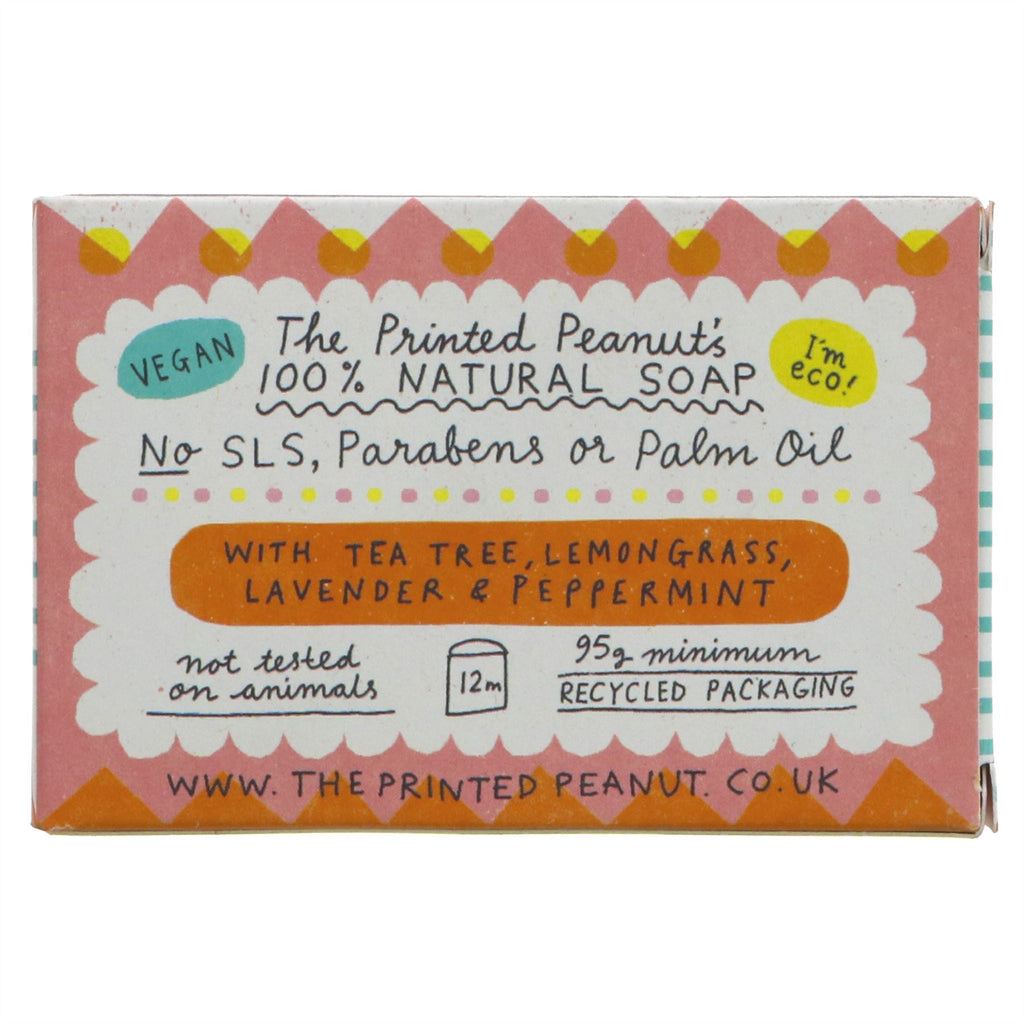 Printed Peanut 3 in 1 Travel Soap - Vegan & Eco-Friendly with tea tree & lemongrass. Perfect for shampoo, soap & deodorant.