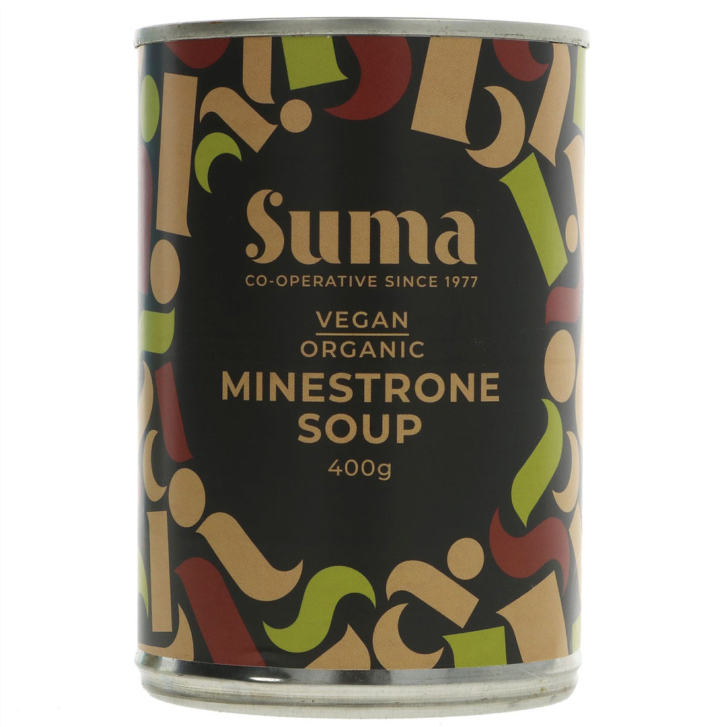 Suma's Organic Minestrone Soup: Hearty, vegan and organic with no artificial flavor enhancers. Perfect for wholesome Italian-style meals.
