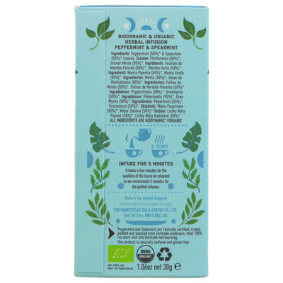 Hampstead Tea Peppermint Spearmint tea | Biodynamic, Fairtrade, Organic, Vegan | 20 bags