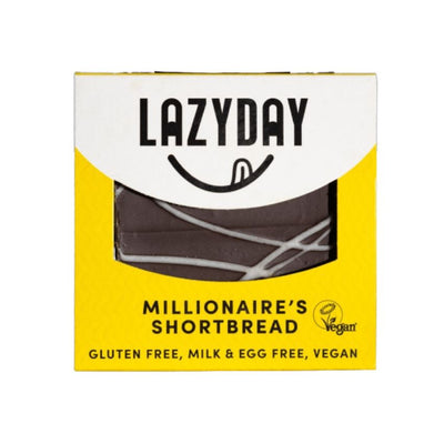 Indulge in the irresistible taste of Lazy Day's Millionaire Shortbread. This Fairtrade, Gluten Free, and Vegan treat is free from Gluten, Wheat, Egg, Milk, and Nuts. Perfect for those with dietary restrictions, it's a guilt-free delight that everyone can enjoy.