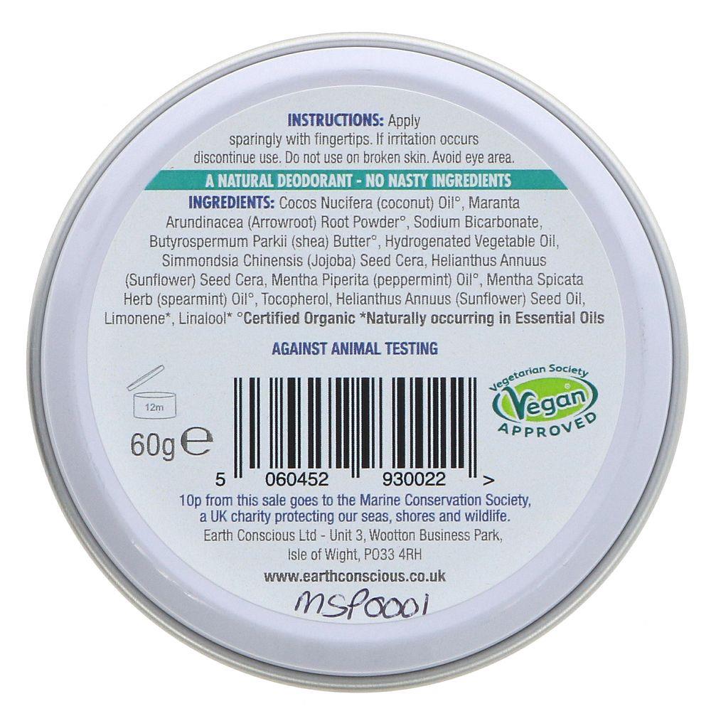 Earth Conscious Natural Deodorant - Peppermint: Vegan & Chemical-free with Invigorating Scent. 60g, spearmint-infused protection.