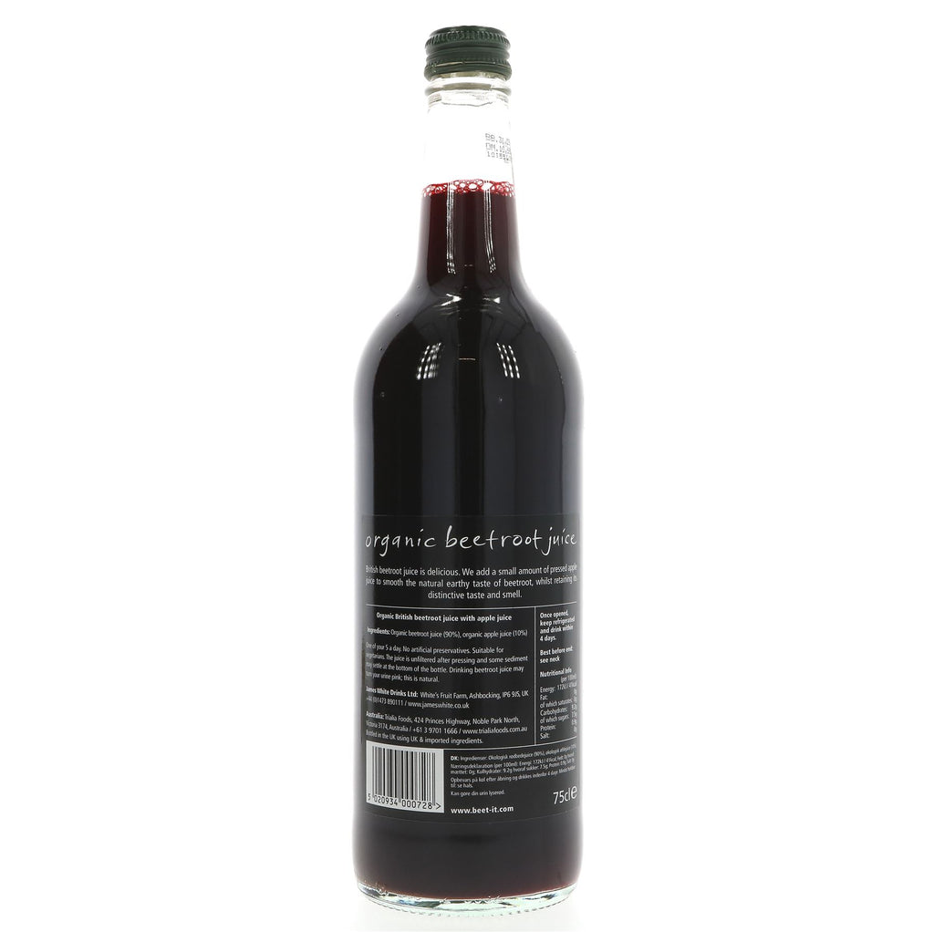 Organic, vegan Beetroot Juice by Beet It - sip on the goodness of this healthy lifestyle choice. 750ml.