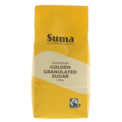 Fairtrade, vegan golden granulated sugar by Suma - perfect for guilt-free sweetness in baking and drinks.