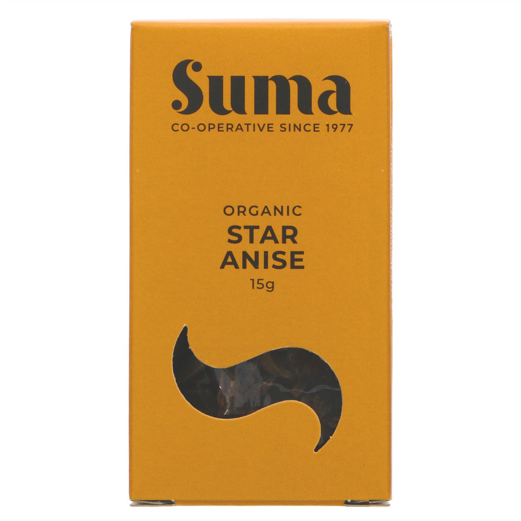 Organic & vegan Suma Star Anise adds flavour to Asian-inspired dishes. No VAT charged. Sold by Superfood Market since June 2022.