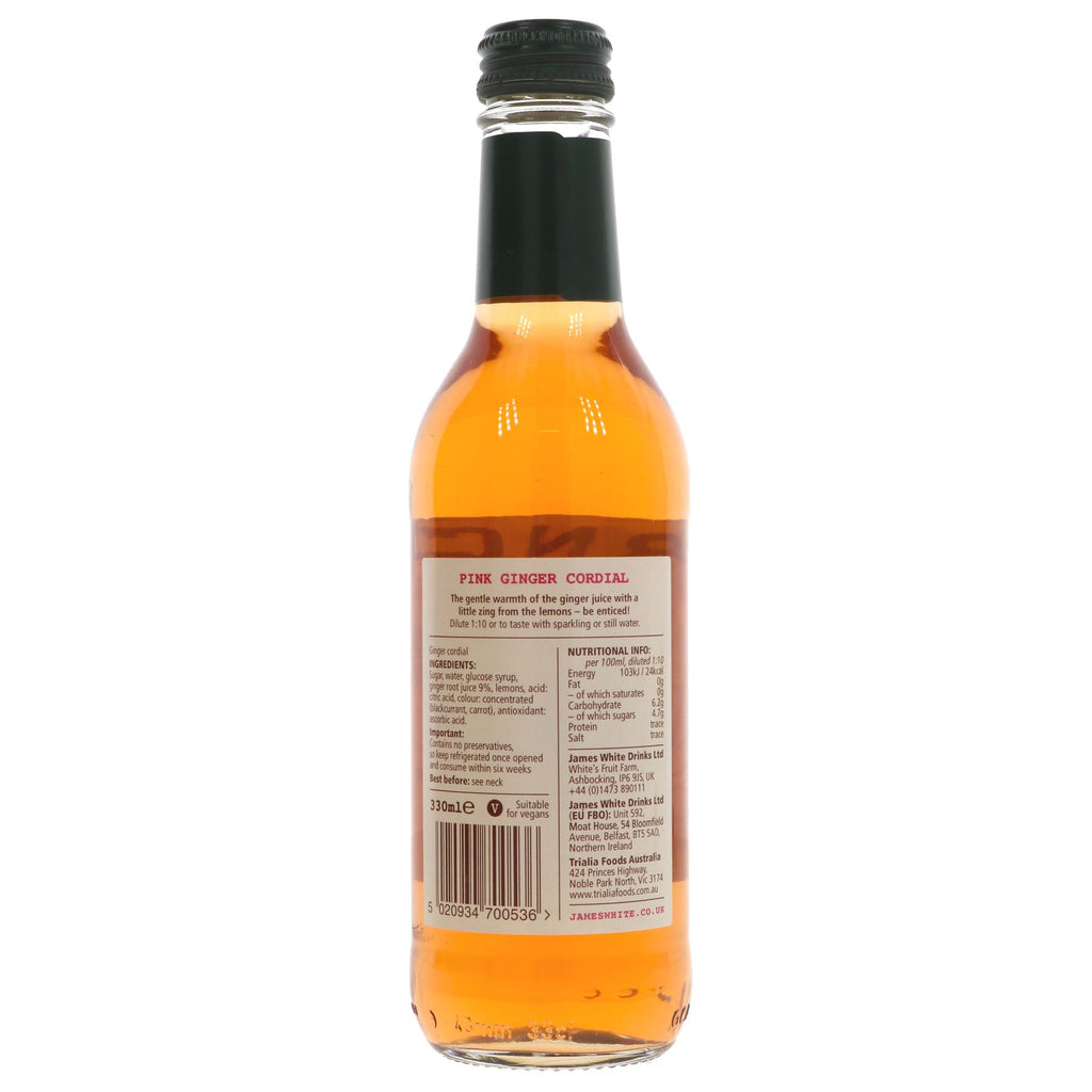 Thorncroft Pink Ginger Cordial - sweet, tangy, vegan & no added sugar. Add a zing to drinks, perfect with sparkling water or in cocktails.
