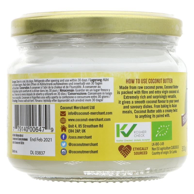 Coconut Merchant | Organic & Vegan 300g Coconut Butter | Spread, Bake, Smoothies & Curries | Gluten-Free & Dairy-Free | Ethically Sourced from Sri Lanka | Winner of 2-Star Great Taste Award | No VAT