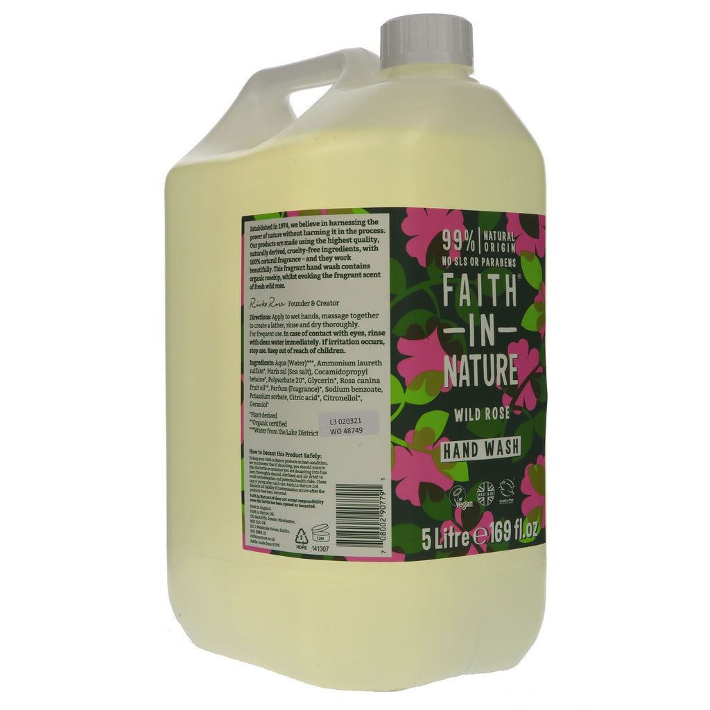 Faith In Nature | Hand Wash Wild Rose | 5ltr