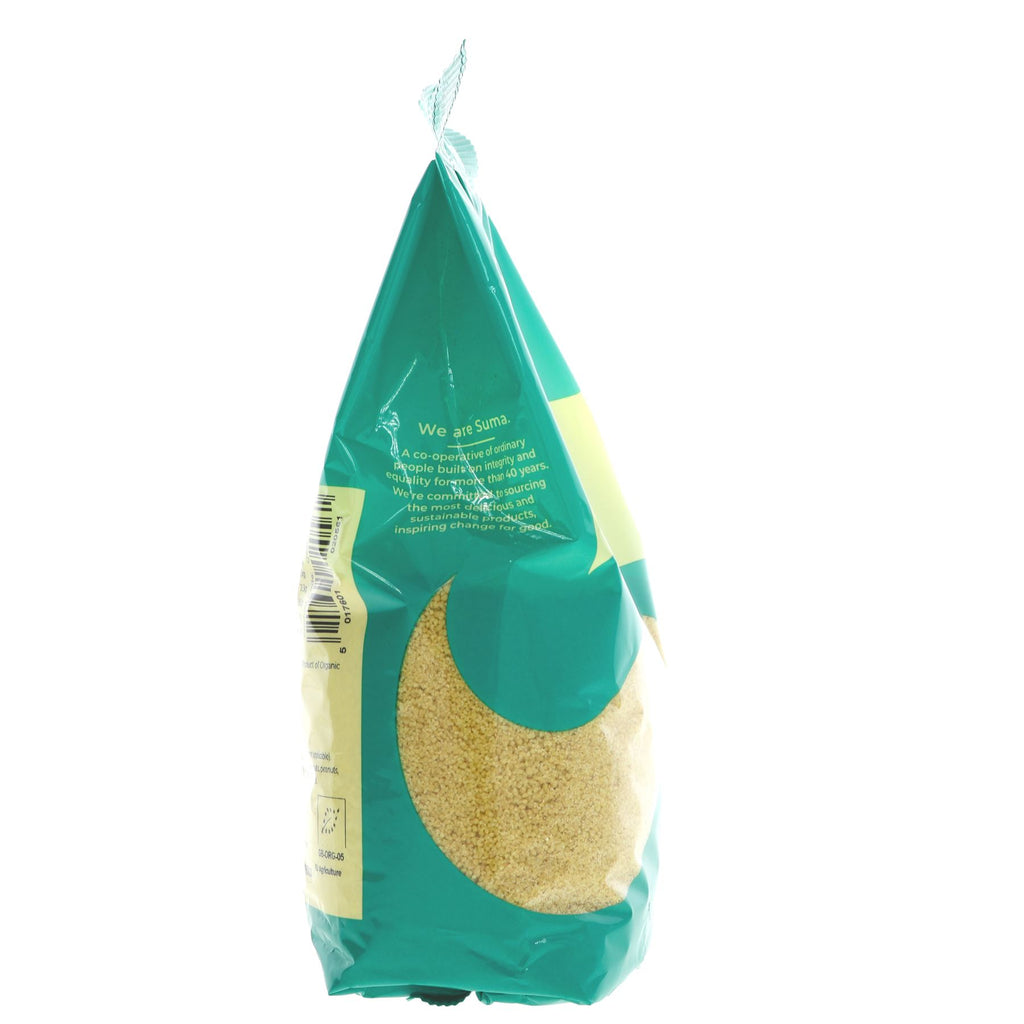 Suma wholemeal organic couscous. Vegan, nut-free, and organic. Perfect in salads or with spicy stews.