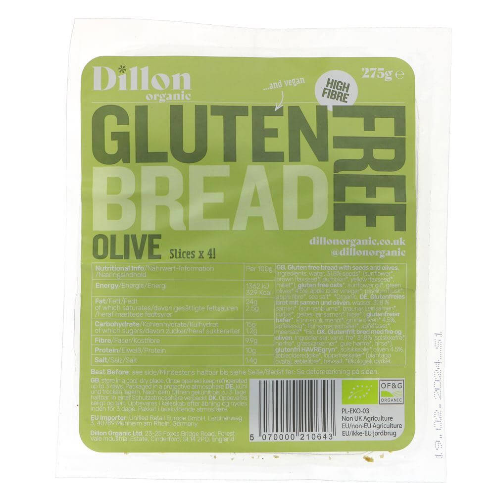 Dillon Organic | Sliced Gluten Free Olive Bread | 275g