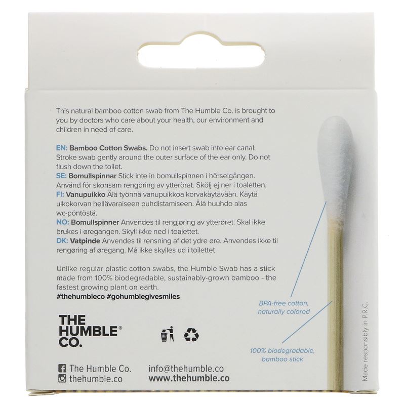 Vegan eco-friendly bamboo cotton swabs for ear care - 100% biodegradable and supports Humble Smile Foundation..