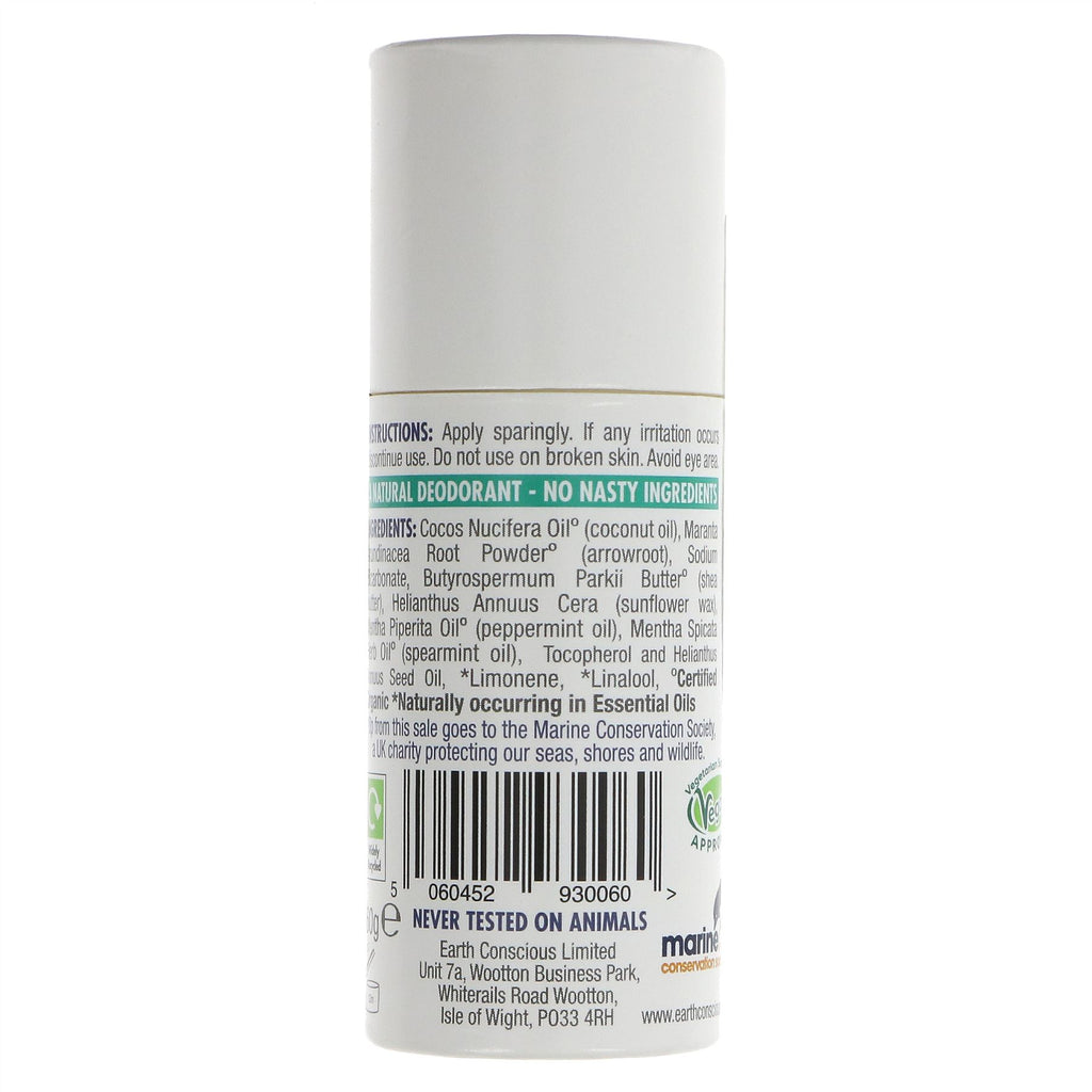 Earth Conscious Natural Deodorant - Peppermint: Vegan, chemical-free protection with invigorating peppermint scent.