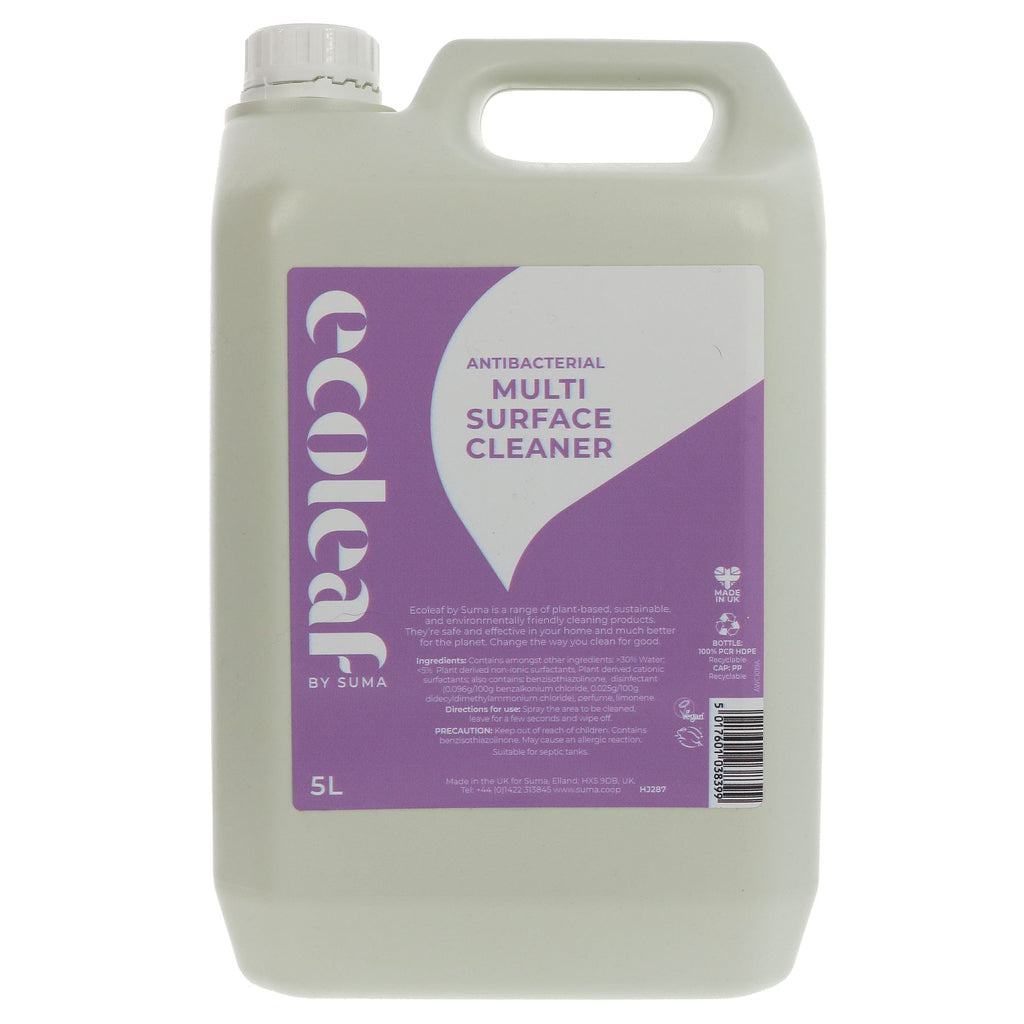 Ecoleaf Multi Surface Cleaner - Anti Bacterial, 5L - Vegan & Cruelty-free, Sustainable Ingredients