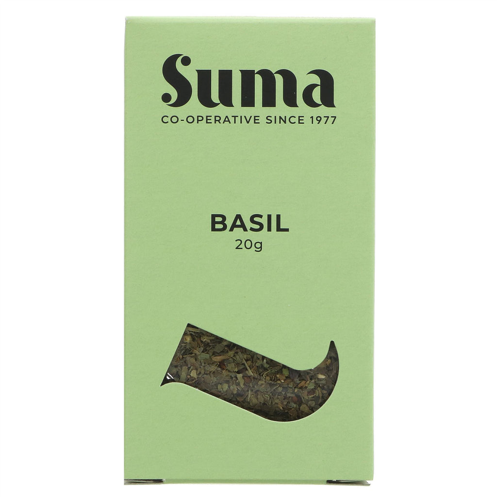 Suma Basil - Rubbed: Italian flavor for vegan pasta, pizza, salads & more. Premium herb for elevated cooking. 20g.