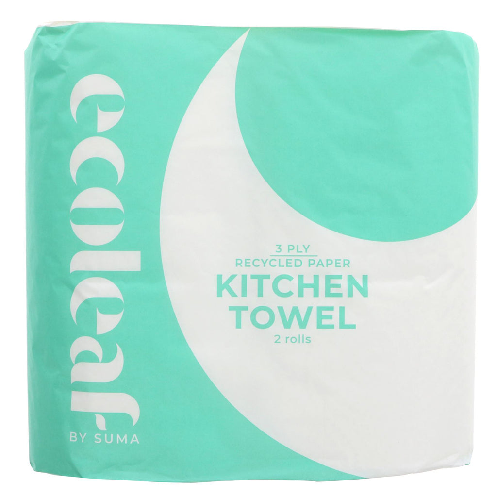 Eco-friendly 3-Ply Kitchen Towels made from 100% recycled fiber. Vegan-friendly, chlorine-free processing for gentle skin. 2 rolls.