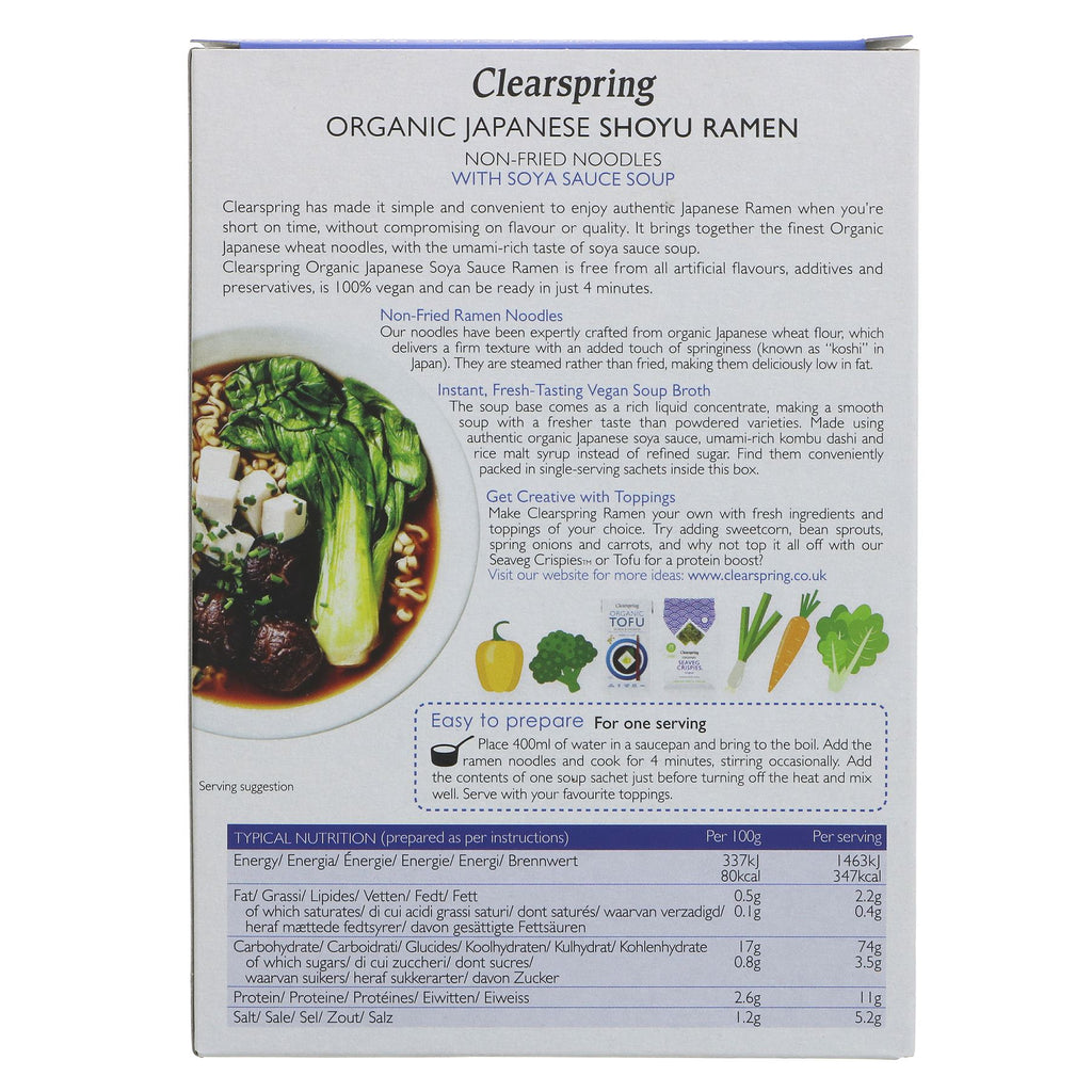 Clearspring Organic Shoyu Ramen Noodles – Vegan & MSG-Free | Ready in 4 mins | 210g