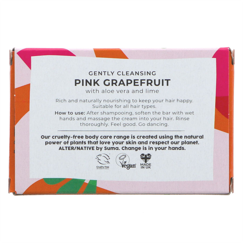 Vegan Pink Grapefruit Hair Conditioner Bar with Aloe Vera & Lime - Handmade with Essential Oils - 90g