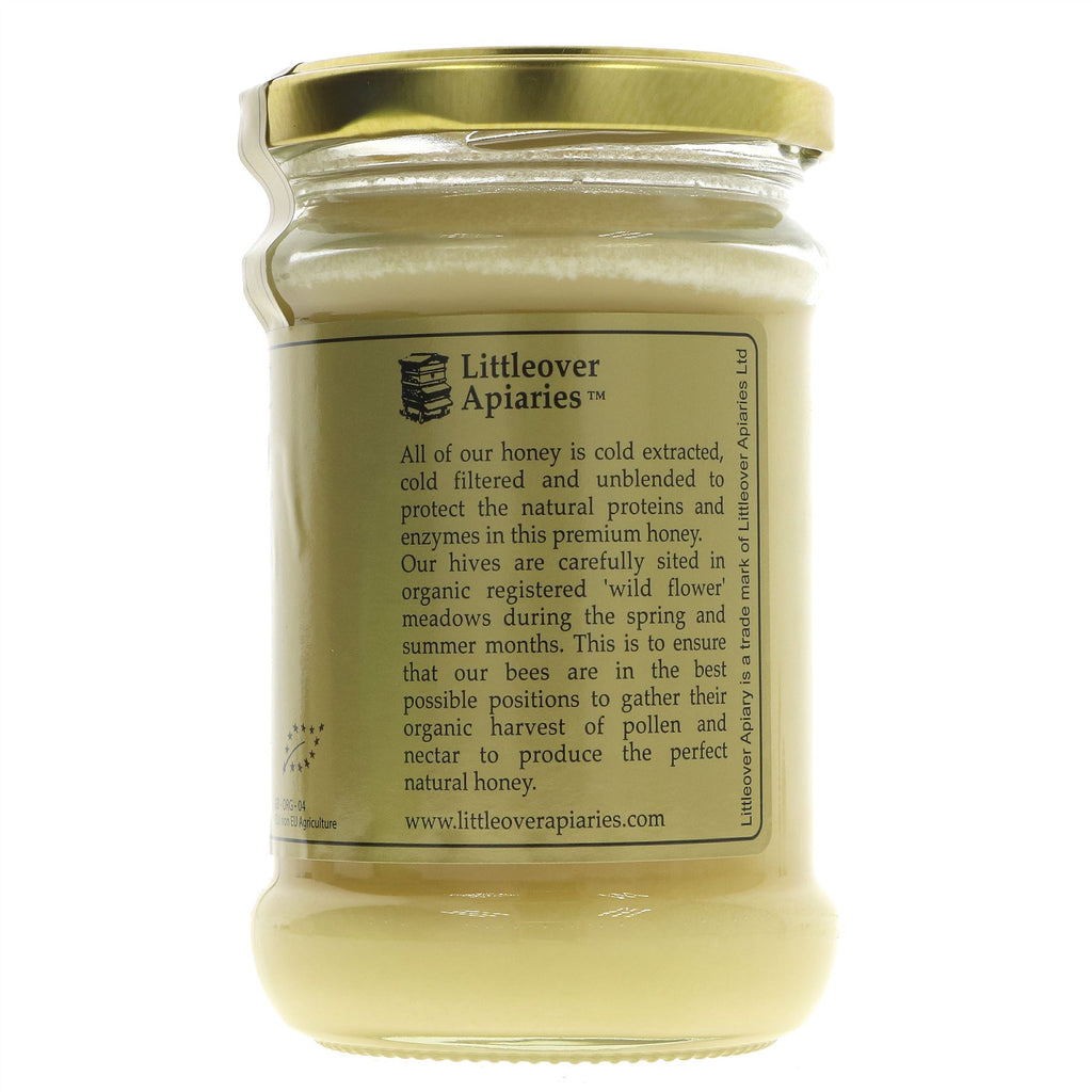Littleover Apiaries Organic Wildflower Set Honey - 340G, perfect for spreading on toast or adding to tea. Organic and VAT-free.