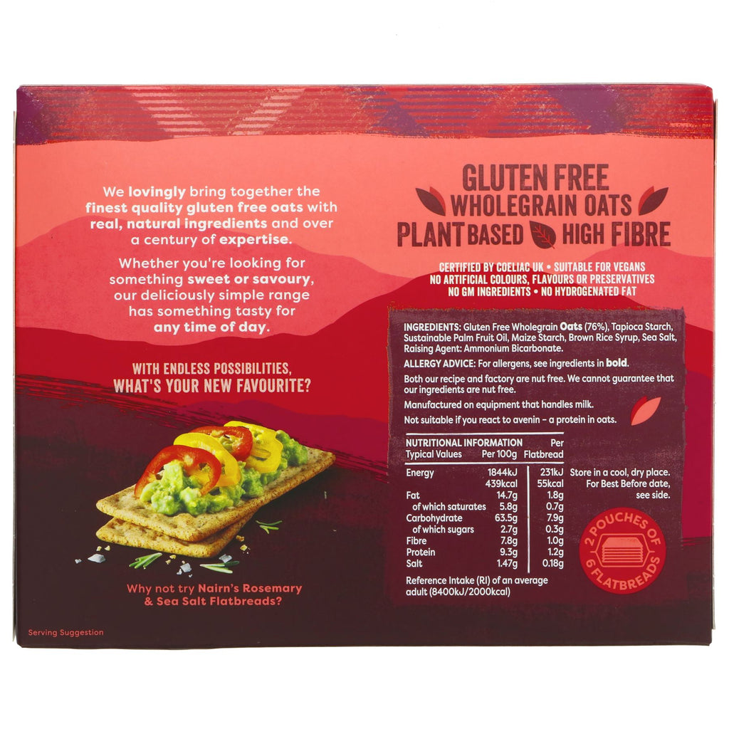 Gluten-free, vegan Nairn's Original Flatbread with wholesome oats and no added sugar! Perfect for any time of day.