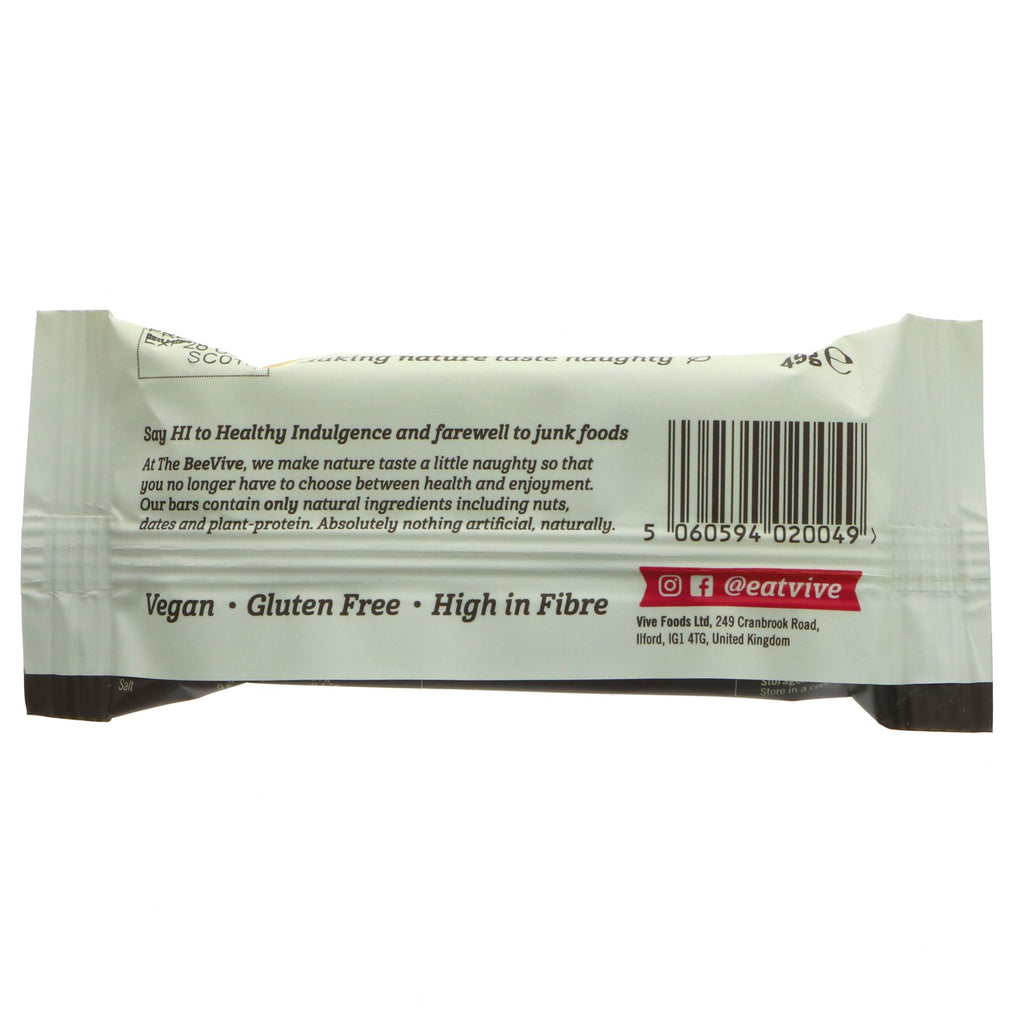 Vive Natural Protein Snack Bar in Salted Caramel - Vegan, No Added Sugar, 9g plant protein, coated in Belgian dark chocolate. Perfect post-workout snack.