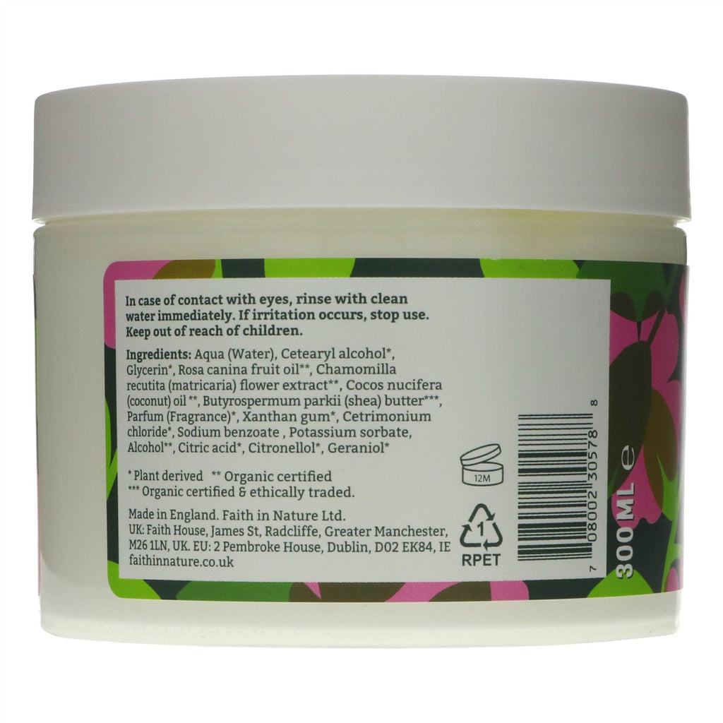 Luxurious vegan hair mask with Wild Rose & Chamomi for soft, silky, nourished hair. From Faith In Nature.