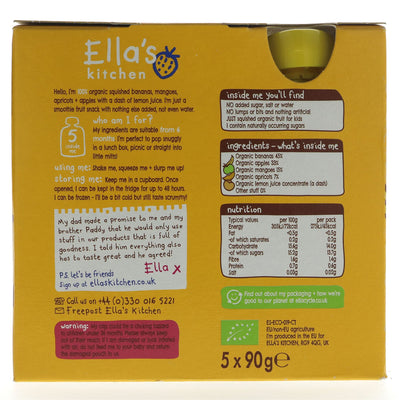 Ella's Kitchen Organic Yellow One Multi Pack - 5 x 90g | No added sugar or additives, just pure fruit goodness! Vegan.