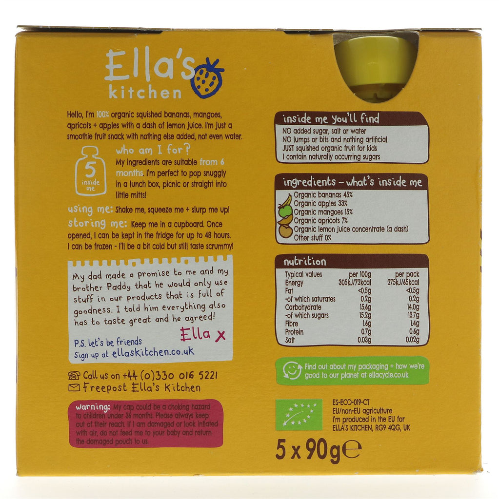 Ella's Kitchen Organic Yellow One Multi Pack - 5 x 90g | No added sugar or additives, just pure fruit goodness! Vegan.