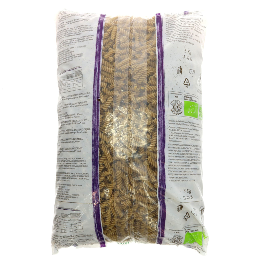 Organic, Vegan Fusilli Wholewheat Pasta by Iris Bio | 5KG | Made in Italy | Perfect Texture and Versatile for Recipes | No VAT