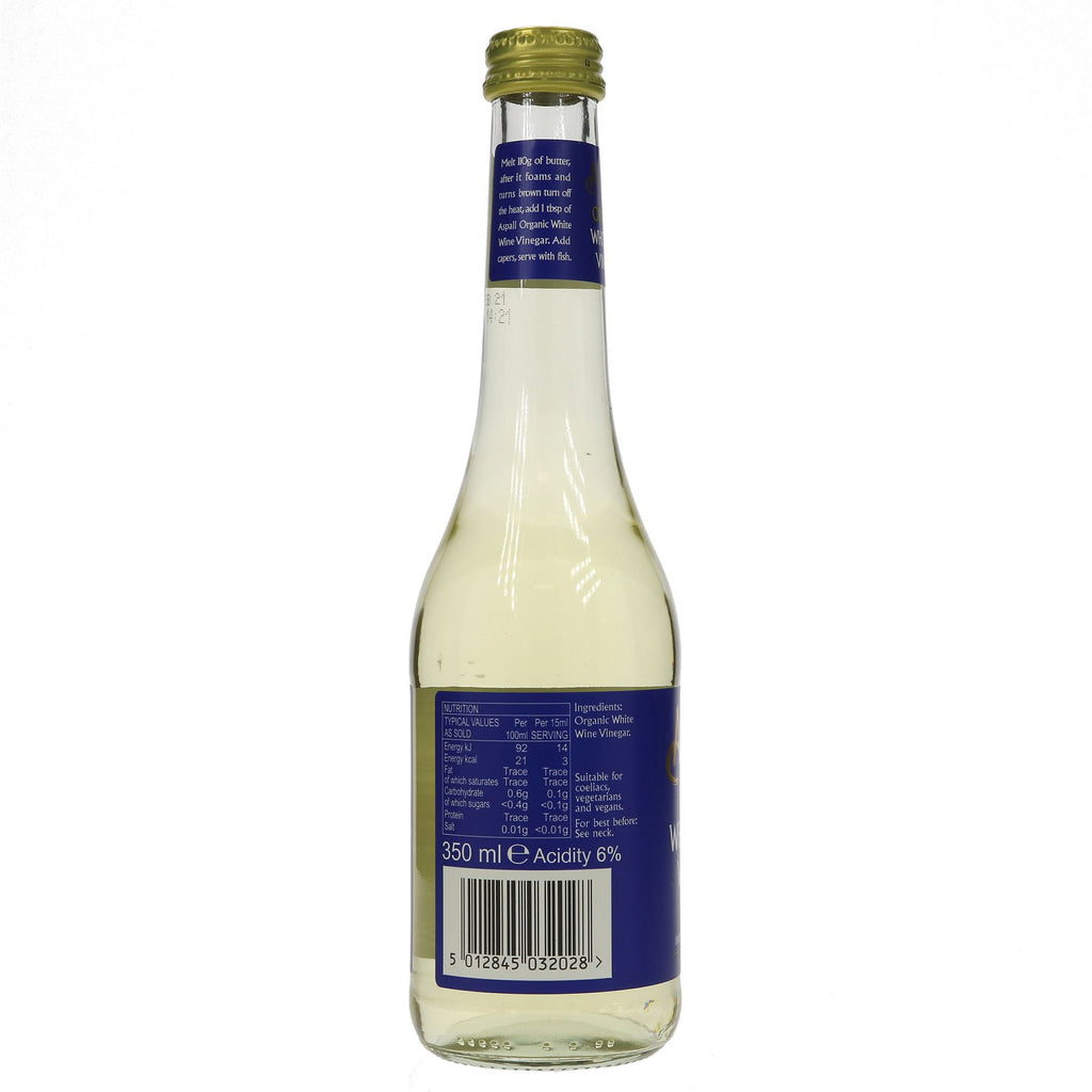 Organic, vegan Aspall White Wine Vinegar - perfect for dressings, marinades, and sauces.