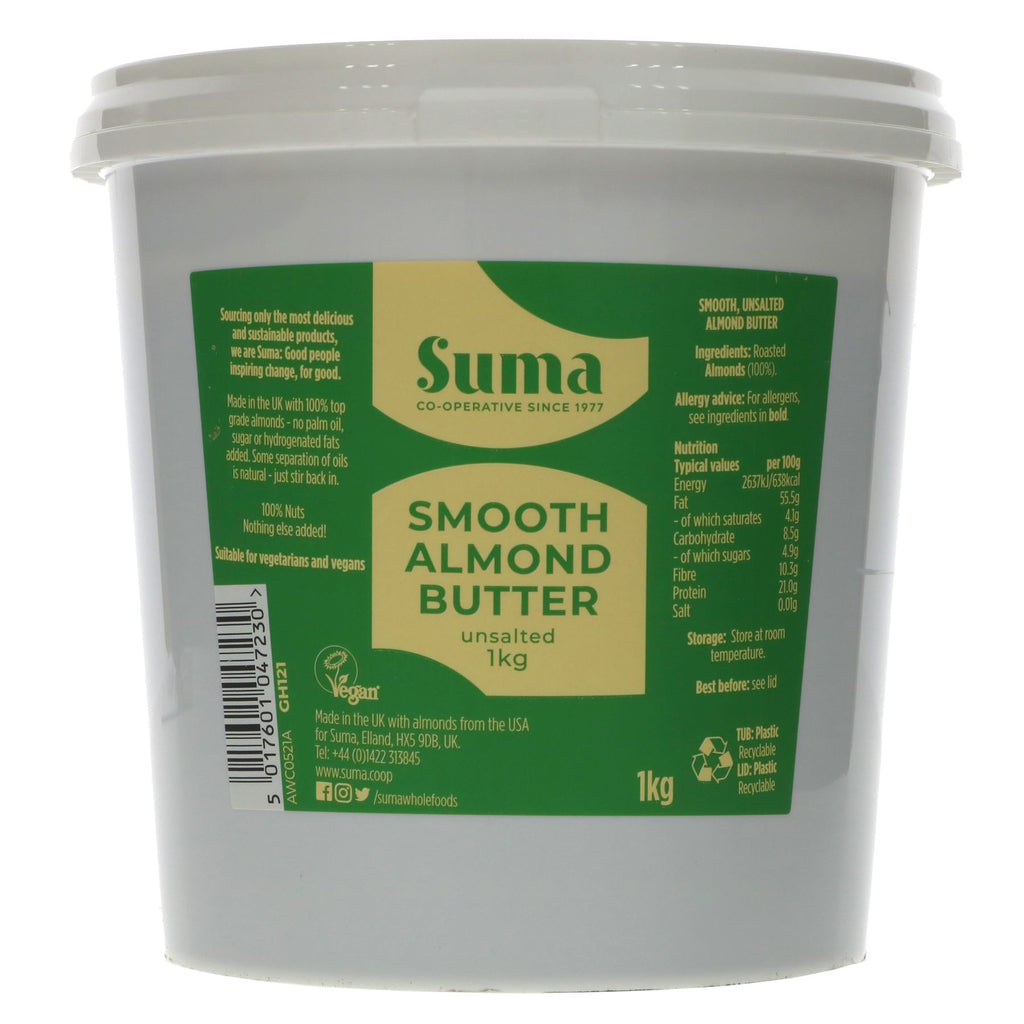Suma Smooth Almond Butter - Vegan, No Added Salt, 1kg