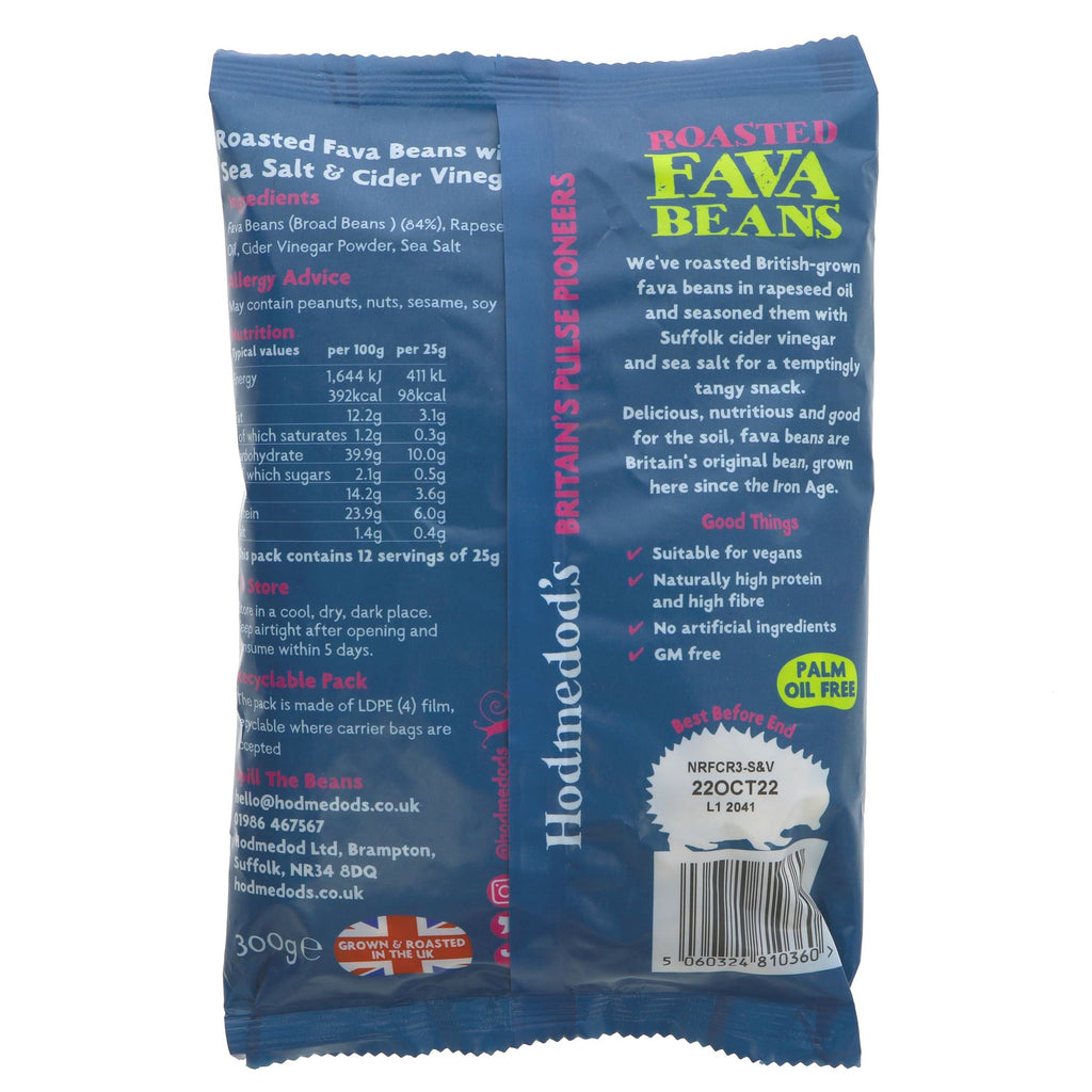 British-grown Roast Fava Bean Snack with Tangy Vinegar Flavor, High Protein & Fibre, No Added Sugar and Vegan.