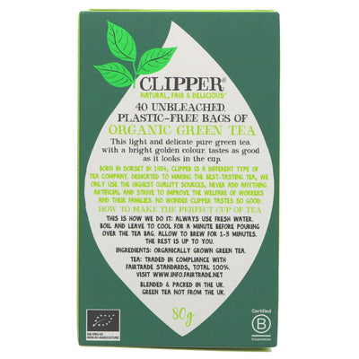 Clipper FT Organic Green Tea - Fairtrade, Gluten-Free, Organic, and Vegan. Enjoy a pure and refreshing taste without any harmful additives.