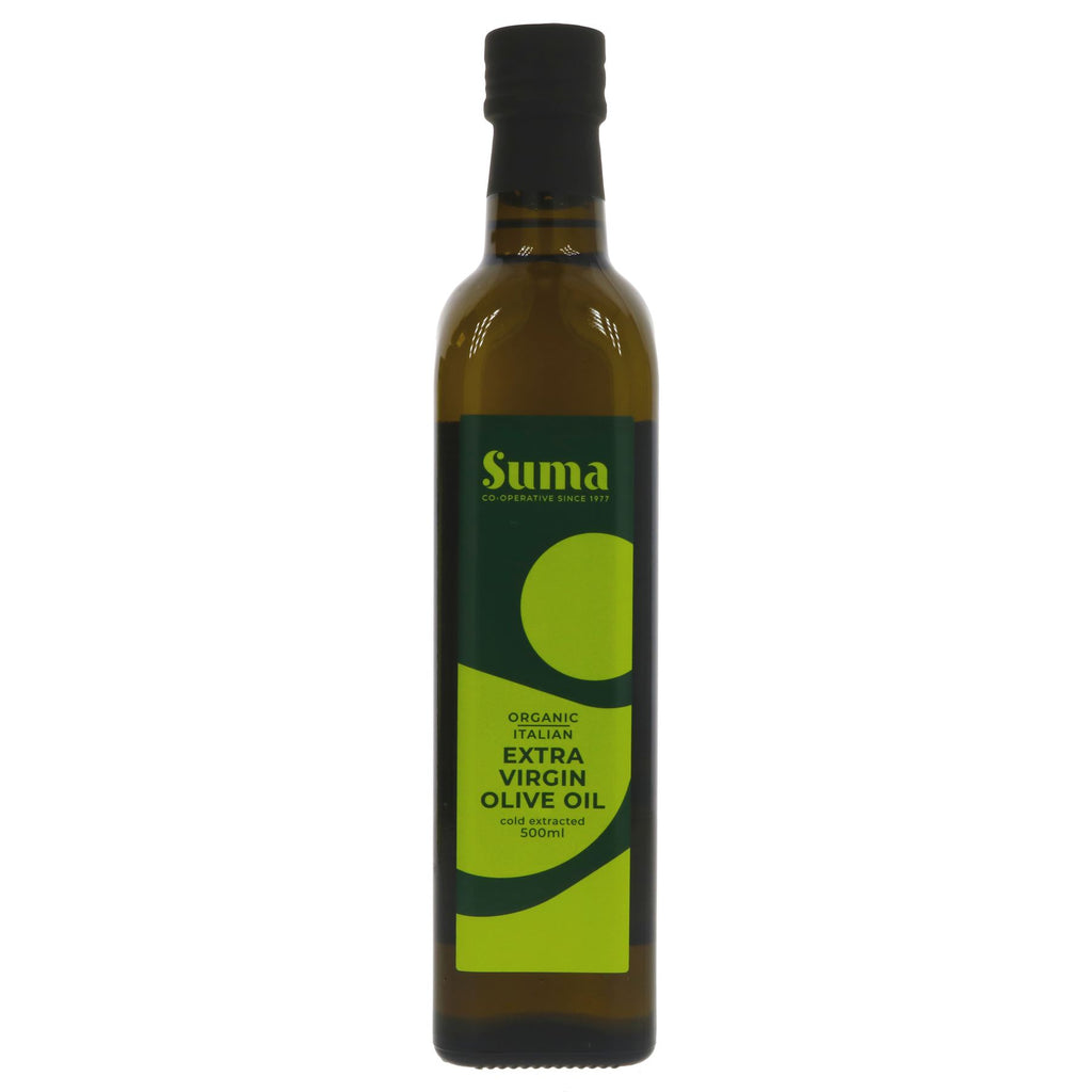 Suma Italian organic extra virgin olive oil - perfect for drizzling on salads & pasta. Vegan & organic.