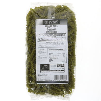 La Terra E Il Cielo Fusilli With Spinach - Organic vegan pasta, perfect for a healthy meal! Pair it with sauce or veggies.