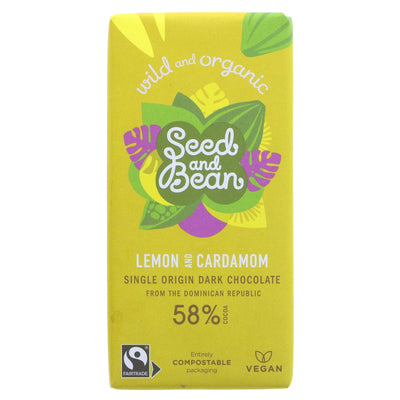 Organic Seed & Bean Company | 58% Dark Choc,lemon & Cardamom | 75g