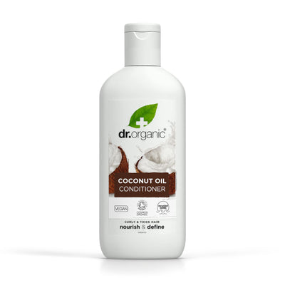 Organic, vegan Coconut Conditioner by Dr Organic. Nourishing & defining, restores moisture for naturally nourished curls & smoother, shinier hair.