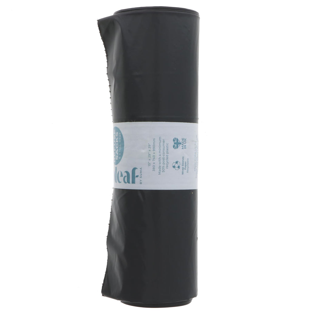 Eco-friendly Refuse Sacks, 110L Bulk Pack. Made with recycled plastic, vegan and sustainable. Holds up to 110L, measures 38x74x99cm.