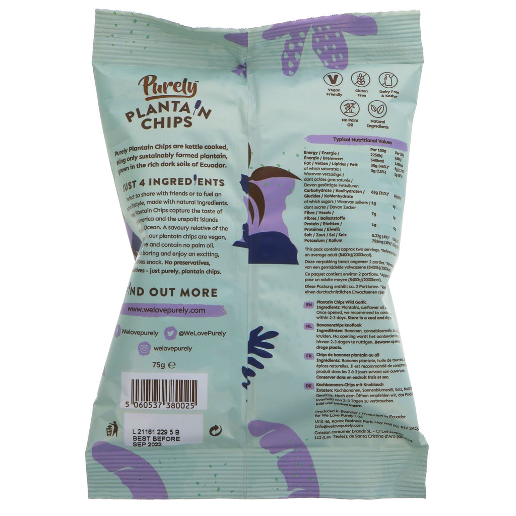 Gluten-free & Vegan Plantain Chips with Wild Garlic - Perfect for snacking anytime, anywhere. No VAT charged on item.