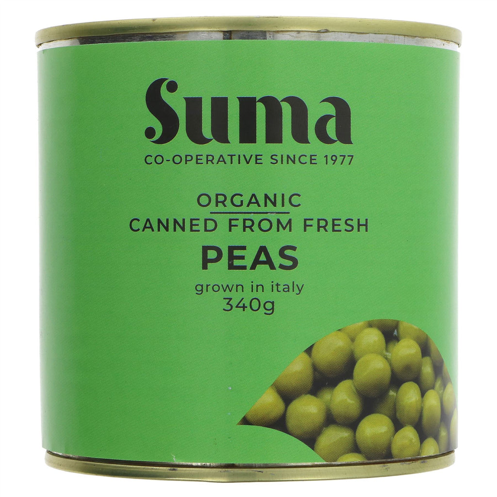 Organic canned peas, grown with care in Northern Italy. Perfect for salads, stews, and more!