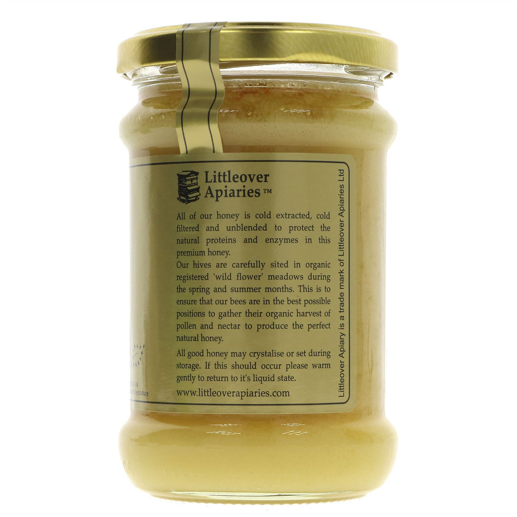 Organic clear wildflower honey from Littleover Apiaries - perfect for spreading, drizzling, or adding a delicious sweetness to your tea.